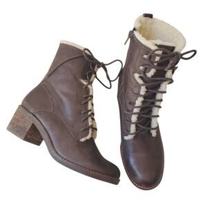 Lucky Brand Cambreen Lace-Up Boot Brown Shearling Lined 7.5
